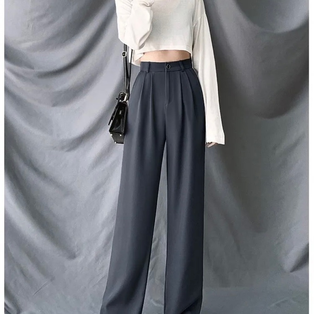 NWT grey high-waist wide-leg pants size S